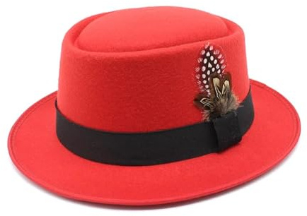 WOYUANSHA Cowboyhüte Vintage Gebogener Fedora-Hut Für Männer Und Frauen Jazz-Hut Mit Feder Kirchen-Pork-Pie-Hüte