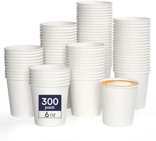 LITOPAK 300 Pack 6oz Paper Cups Disposable, White Paper Coffee Cups, Hot Paper Cups, Paper Drinking Cups for Parties, Picnic, Travel, and Events.