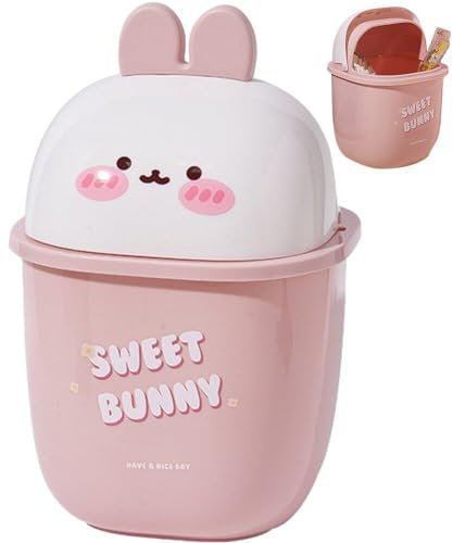HiyyFloy Mini Poubelle De Bureau Mignonne, Corbeille À Papier en Forme d'animal De Chat De Dessin Animé avec Couvercle Pivotant, Mini Poubelle De Comptoir, Petite Poubelle