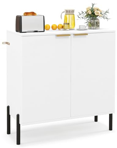 COSTWAY Kitchen Buffet Sideboard, Wooden Storage Cabinet with 2 Doors, Shelf & Anti-Tipping Kits, Modern Freestanding Side Accent Cupboard Display Organiser for Dining Living Room