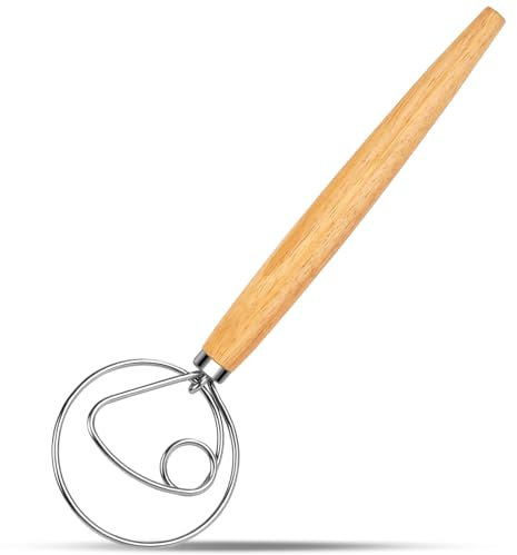 Agttete Danish Dough Whisk Stainless Steel with Dough Hook Dutch Style Bread Mixer Tool for Sourdough Baking