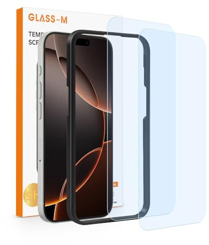GLASS-M [2 Pack] Blue Light Blocker Screen Protector for iPhone 16 Pro Max, 9H Ultra Clear Tempered Glass, Eye Care with Easy Installation Kit, Anti-Fingerprint