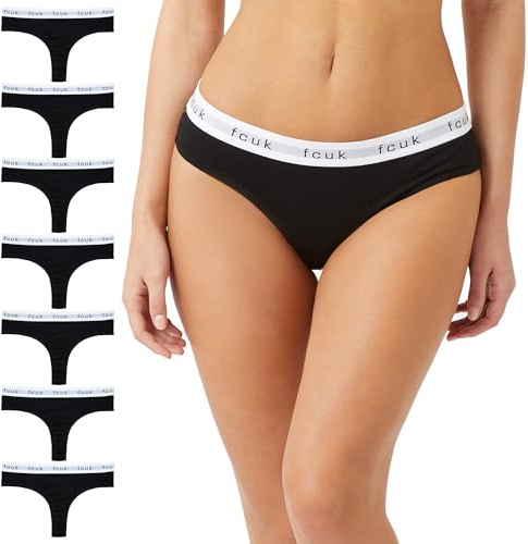 French Connection Cotton Thongs For Women - Pack of 5, 7 Ladies Thongs - Soft, Stretchable, and Comfortable Knickers