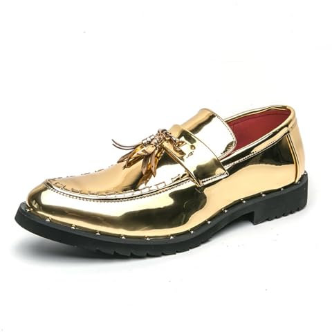 Scarpe da guida casual da uomo, in pelle verniciata, mocassini antiscivolo Penny formale, per smoking, feste aziendali, in pelle, Oro, 44 EU