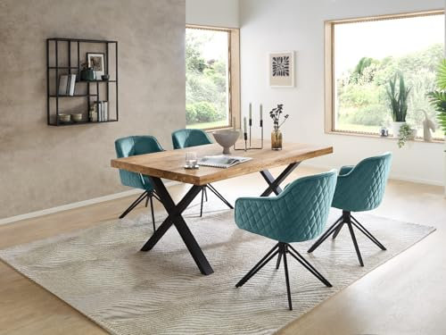 moebel-dich-auf Essgruppe Capri-X Esstisch Eiche massiv geölt, 4 Stühle in grün