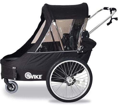 Wike Premium Doppel-Fahrrad-Kinderanhänger – Black (Spazieren + Joggen)