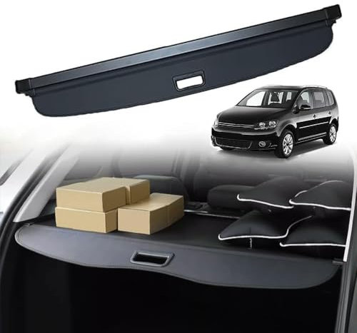 GLYGLY Auto Ausziehbar Kofferraum Rollo für VW Touran 2006-2015, Hutablage Trennwand Vorhang Schattenschutz PrivatsphäRe Schutz Kofferablage