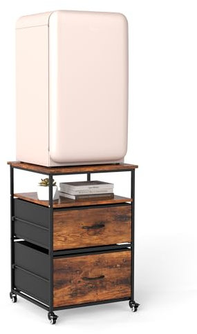 Turosur Mini Fridge Stand with Storage-Kitchen Storage Trolley with Load Capacity 167kg-Kitchen Island Cart with Wheels-Refrigerator Stand with Metal Frame-50x50x70CM-Black-Wooden
