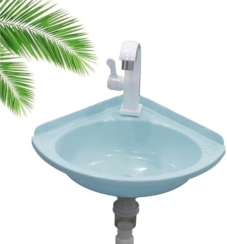 Lavabo de Esquina Pequeña Lavabo de Plástico Baño, Fregadero de Montaje En Pared, Fregadero Con Juego De Desagüe Lavabo Suspendido Con Grifo, Mini Lavabo Para RV Wc Sótano