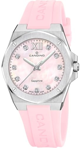 Candino Swiss Montre Femme Analogique Silicone Rose - Quartz - Verre Saphir Haute résistance - Étanche 5 ATM C4777/7 - Lady Elegance