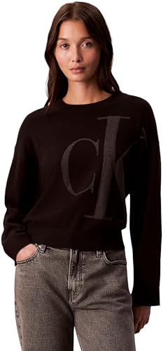 Calvin Klein Damen Long Sleeve Smooth Cotton Ck Jac Lv047e304g Pullover