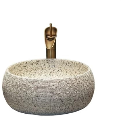 Bathroom Vessel Sink Bowl Basin Vintage Round Outdoor Patio Washbasin High Temperature Ceramic Washbasin Creative Art Countertop Basin Simple Bathroom Sinks Lav