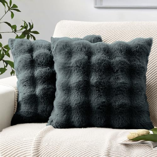 MIULEE 2er Set Kissenbezug 50×50cm Beidseitiges Wellen Plüsch Dunkelgrau | Polyester Plüsch Weich Kuschelig Pflegeleicht Dekorativ Vielseitig Für Sofa Wohnzimmer Schlafzimmer Gästezimmer Und Büro