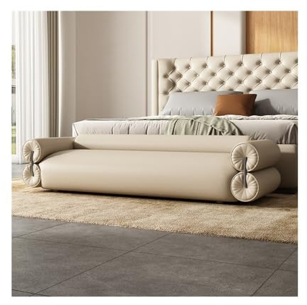 Moderner Nachttischhocker aus echtem Leder, langer Couchhocker für Schlafzimmer und Wohnzimmer, schlichtes modernes Design, perfekt für kleine Sofas und Räume