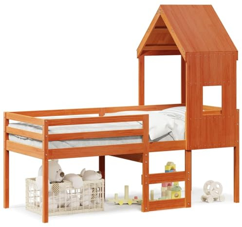 Gecheer High Sleeper Bed for Small Rooms - Wax Brown Solid Pine Wood - 90x200cm Mattress Size - Under 6 Years Model3282015