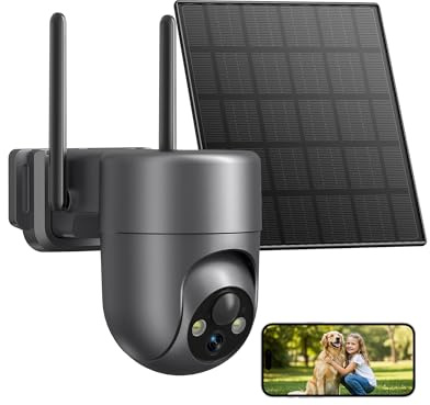 NUASI 2K Überwachungskamera Solar WLAN, 360° PTZ Kamera Überwachung Aussen Akku mit PIR-Erkennung, 2-Wege-Audio, Farbige Nachtsicht, IP65