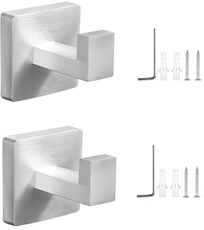 HASLED 2 Stück Handtuchhaken Edelstahl - Wandhaken zum Bohren mit Montagezubehör - Badezimmer Haken silber für Bad, Küche, Flur