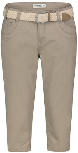 Sublevel Damen Caprihose Baumwolle Stretch Twill Hose mit Flechtgürtel und Taschen in 5 Farben beige XL