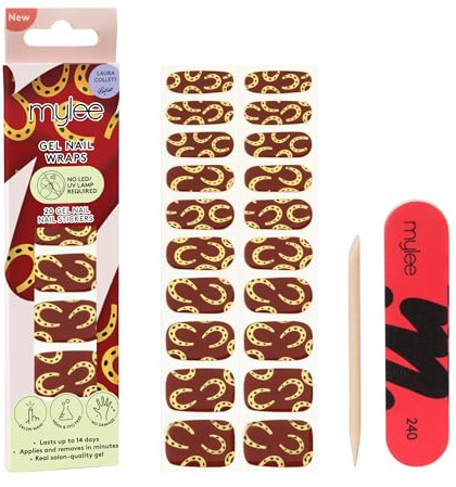 Mylee Gel Nail Wraps [Golden Gallop] - 20 Pre-Cured Gel Stickers | Instant Mani, No Lamp Needed, Chip-Resistant, Glossy Finish, Lasts Up to 14 Days – Easy to Apply