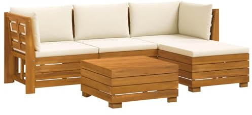 vidaXL Outdoor-Sofagarnitur mit Kissen 5 Stück Braun Massivholz Akazie, Akazienholz-Sofa, UV-beständiger Lounger, wetterfeste Couch, modulare Sitzgelegenheit für Gartenmöbel