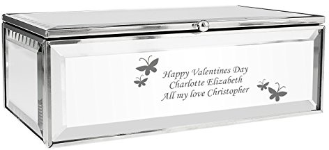 Personalised Jewellery Box - Engraved - Butterflies Design - Mirrored Box