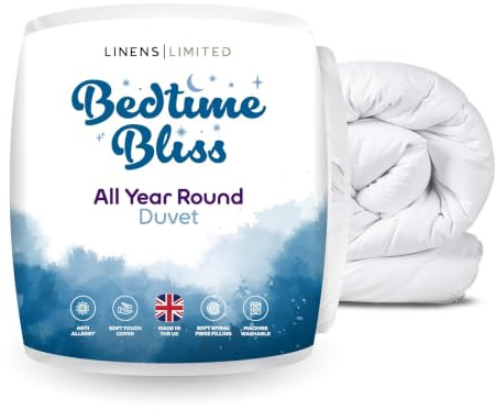 Linens Limited - Super King Duvet 12 Tog, Made in the UK, Bedtime Bliss, All Year Round Quilt, Soft and Comfy, Hollowfibre, Machine Washable (White)