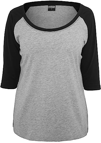 Urban Classics Damen Langarmshirt Ladies 3/4 Contrast Raglan Tee, Gr. 36 (Herstellergröße: S), Mehrfarbig (Gry/blk 119)