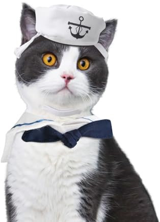 Enjoying Katze Matrosen Kostüm Kleiner Hund Matrosen Outfit Marine Katze Hut mit Krawatte Kapitän Katze Kostüm