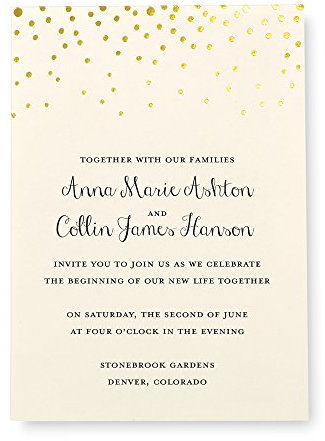 Gartner Studios Hochzeitseinladungs-Set mit Goldfolien-Punkten, Druck zu Hause, inklusive Antwortkarten, elfenbeinfarben, 12,7 x 17,8 cm und 8,9 x 12,7 cm, 50 Stück