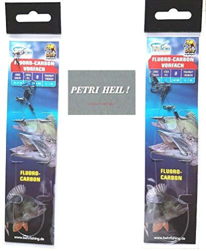Set: 4 Stück Behr Fluoro-Carbon Vorfach mit Wirbel & Karabiner 30+ 35cm,15kg von Behr +gratis Petri Heil! Aufkleber