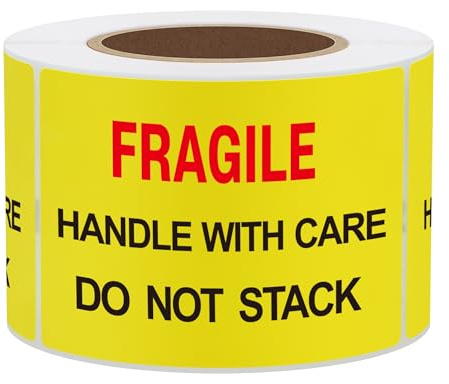 Hylabelest Fragile Handle with Care Do Not Stack Pallet Labels 2x3 inch Yellow 300 Labels Per Roll (Type 1)