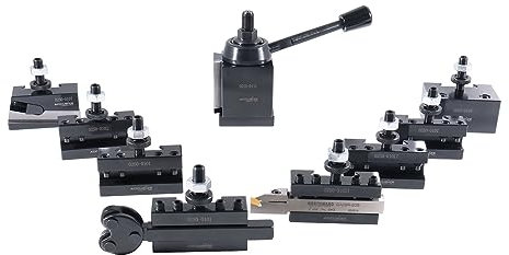 Accusize Industrial Tools 11 Pcs AXA Wedge Type Quick Change Tool Post Set for Lathe Swing 6-12 incl. 1 Cutoff & Grooving and 1 Knurling Holders