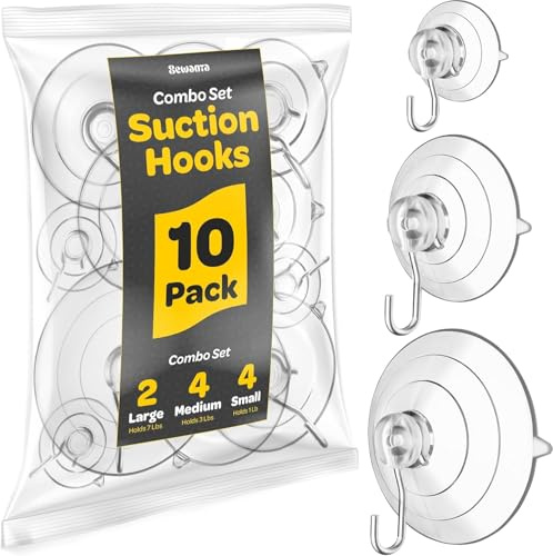 SEWANTA Lot de 10 crochets à ventouse multi-usages - Ventouses puissantes avec crochets pour accrocher sur le verre, les fenêtres, les portes, les miroirs, le carrelage. L'ensemble comprend : 2