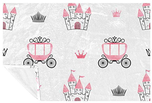 BestIdeas Drawn Castles Kutsche rosa Krone Drucken Weich Warm Gemütliche Decke Überwurf für Bett Couch Sofa Picknick Camping Strand 150 × 100 cm