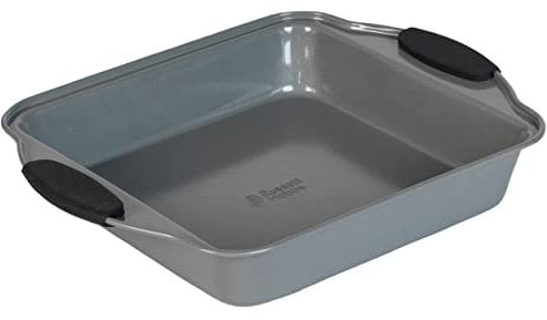 Russell Hobbs RH01913EU Pearlised Square Baking Tin – Non-Stick Brownie Pan, Carbon Steel, BPA/PFOA-Free, Easy Grip Silicone Handles, Kitchen Cookware for Focaccia, Cakes, Traybakes, Lasagne, 27 cm