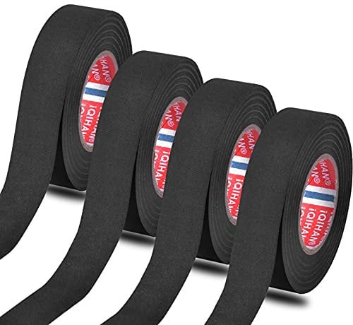 Fodlon 4 Stück Tape Schwarz Auto Gewebeband Klebeband Isolierband, Kabelbaum Klebeband Kabelbäume Elektrokabel Duct Tapes Baumwolle Kabelisolierung für Haushalt, Kfz Motorrad 19mm x 20m