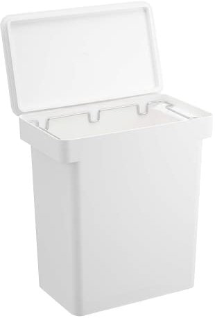 YAMAZAKI 5427 TOWER Bote de basura hermético con ruedas, blanco, Polipropileno/Resina ABS/Resina POM/Silicona/Acero, minimalista, 41 x 24 x 42.5~65.5 cm