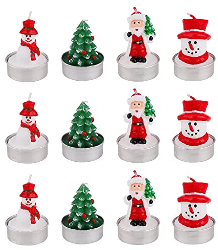 12 Pezzi Candele Tealight Natalizie, Albero di Natale Candele Alla Citronella Candele Decorative Natalizie Delicate Candele Decorative Fatte a Mano Delicate Candele Tealight per Decorazioni (Colore-1)