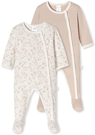 Schiesser Unisex - Baby Schlafanzug Einteiler Body mit Fuß 2er Pack Doppelpack - 177857