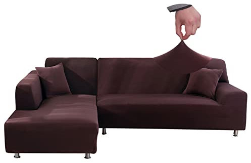 Jaotto Sofa Überwürfe Sofabezug Elastische Spandex Stretch Sofabezüge Couchbezug für L-Form Sofa Universal Waschbar Sofaüberwurf 2er Antirutsch(1 Sitzer+2 Sitzer,Kaffee)