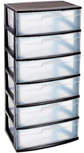 AC - Cajonera de Almacenamiento Nilo con 6 cajones, Torre de Almacenamiento Multiusos para Oficina, hogar, Escuela, etc. 119,5 x 56 x 39.5 cm. Color Negro