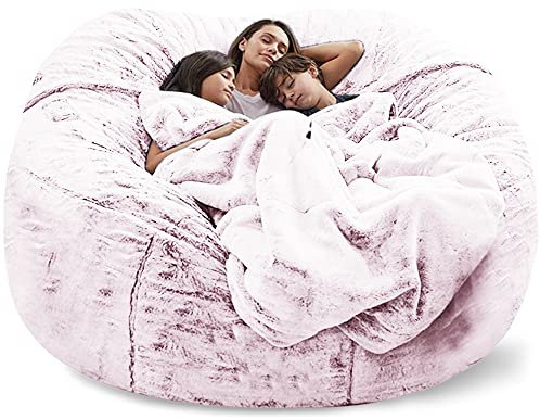 Bean Bag Chair Cover (Only Cover, not a Full Bean Bag) Chair Cushion, Big Round Soft Fluffy PV Velvet Sofa Bed Cover, Living Room Furniture, Lazy Sofa Bed Cover for Adults Family Pink 2.1M