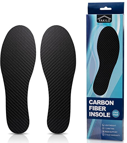 Carbon Fiber Insole 1 Pair, FAKILO Carbon Fiber Insoles Shoes Insert for Women Men, Rigid Support for Turf Toe, Foot Fractures, Hallux Rigidus, Mortons Toe, Suitable for Hiking, Walking, Sport-273mm