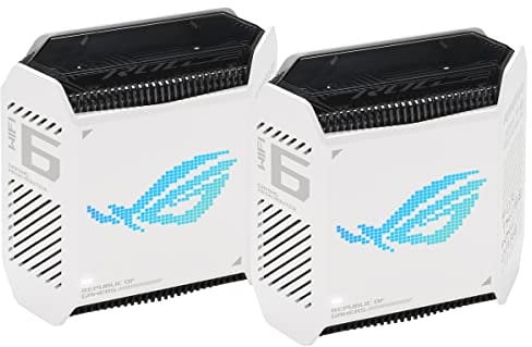 ASUS ROG Rapture GT6 AX10000 2er Set Tri-Band Gaming Mesh WiFi System kombinierbarer Router (Tethering als 4G und 5G Router-Ersatz, WiFi 6, bis zu 538qm Abdeckung, 6+ Zimmer, 2,5G Port, AIMesh) weiß