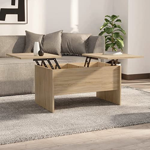 Gecheer Couchtisch Kaffeetisch Höhenverstellbarer Tischplatte Wohnzimmertisch mit Ablagefach Sofatisch Beistelltisch Teetisch Holzwerkstoff Sonoma-Eiche 80x50x42,5 cm