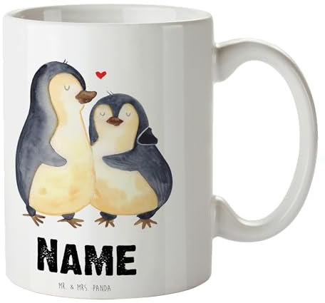 Mr. & Mrs. Panda Personalisierte Tasse Pinguin umarmen - Personalisierte Geschenke, Wunschname, Hochzeitstag, Umarmung verliebt, Namen, Drucken,