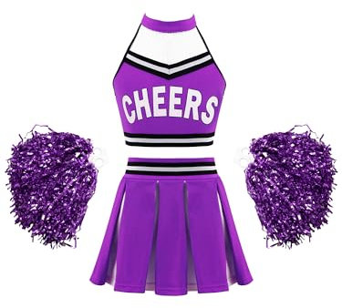 TiaoBug Mädchen Tanz Kostüm Set Schule Cheerleading Uniform Top und Rock Mini Faltenrock Gymnastik Fasching Karneval Outfits Violett JA 146-152