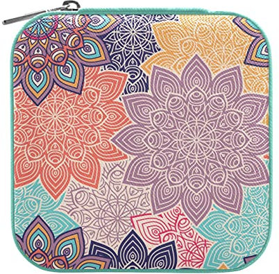 QwThum Reise-Schmuckkästchen, Schmuckschatulle, Organizer für Damen, Mädchen, Herren, kleine Mini-Schmuck-Aufbewahrungsbox für Ohrringe, Ring, Halskette, Mandala-Grün