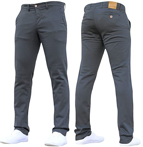Crosshatch Mens Stretch Chino Slim Fit Leg Trousers Jeans by JeanBase Charcoal 32W X 30L