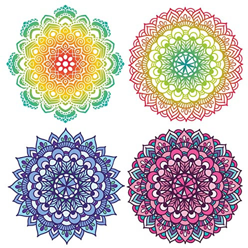 GORGECRAFT 4St 6.3 Zoll Blume des Lebens FenStraufkleber Statische FenStraufkleber Buntes Mandala Nicht Selbstklebend FenStrfolie Kreis Glasschiebetür Aufkleber Für Schlafzimmer Badezimmer